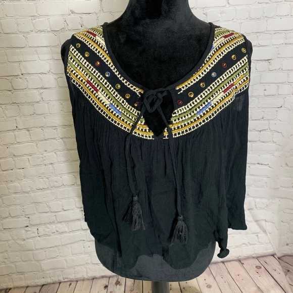 RAGA Tops - RAGA Embroidered Tank Top with Tassels
